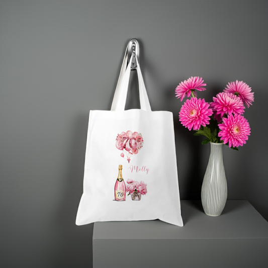 Personalised Tote Shopping Bag - 70th Birthday Pink Balloons