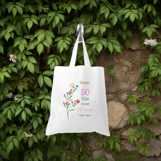 Personalised Tote Shopping Bag - Birthday Awesome Floral Design