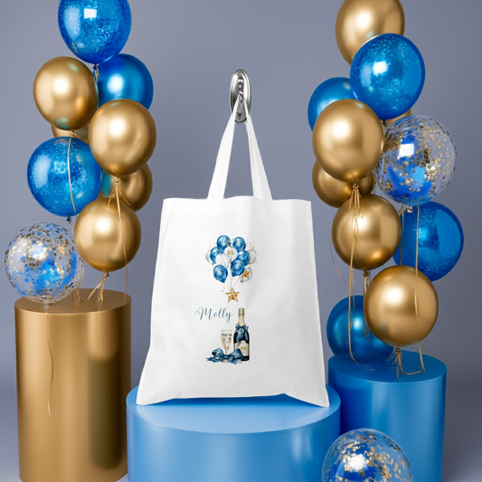 Personalised Tote Shopping Bag - Birthday Blue Balloons
