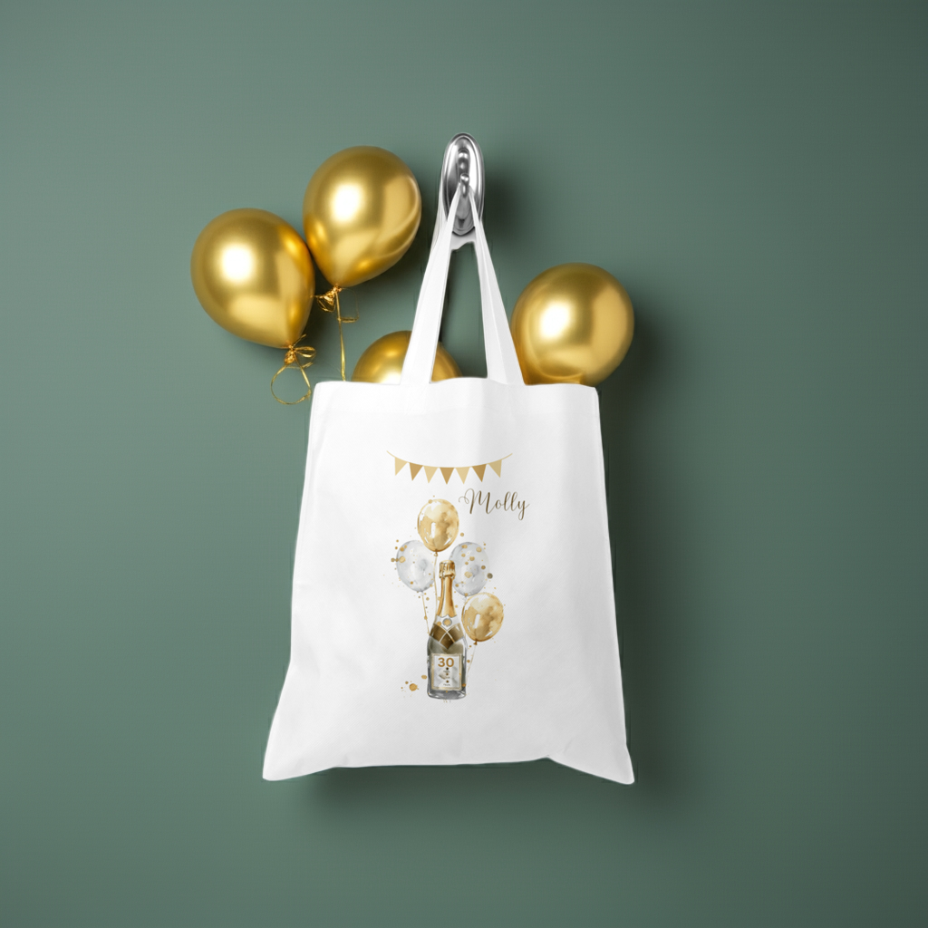 Personalised Tote Shopping Bag - Birthday Gold Balloons