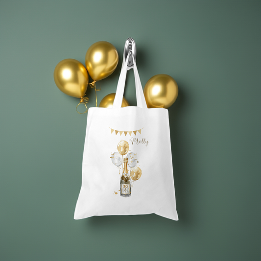 Personalised Tote Shopping Bag - Birthday Gold Balloons