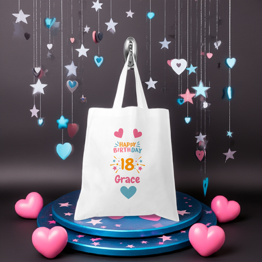 Personalised Tote Shopping Bag - Birthday Hearts & Stars