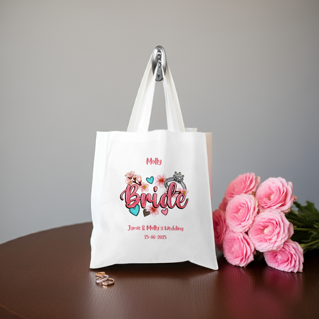 Personalised Tote Shopping Bag - Bride Wedding Design