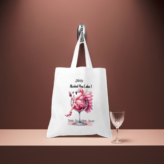 Personalised Tote Shopping Bag - Flamingo Wine Design