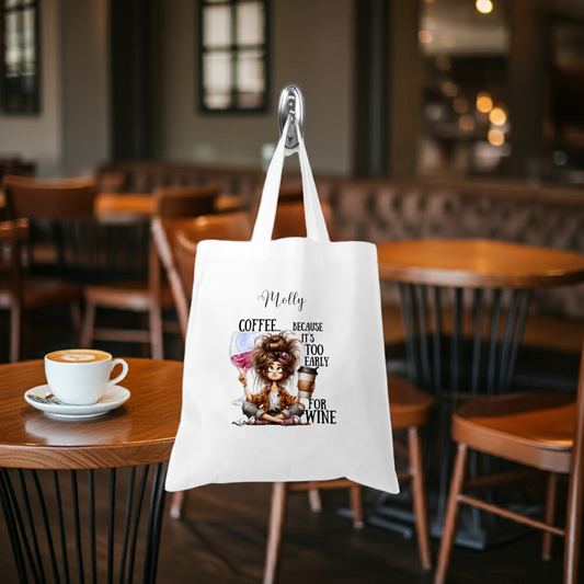 Personalised Tote Shopping Bag - Funny Coffee|Wine Design