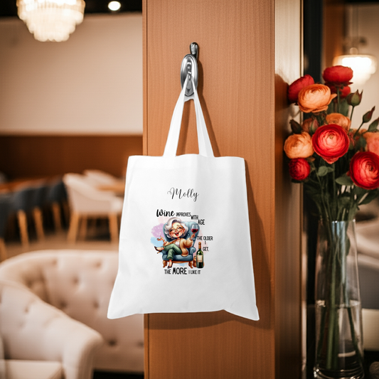 Personalised Tote Shopping Bag - Funny Wine Improves With Age Design