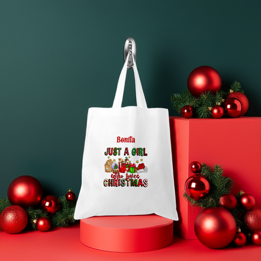 Personalised Tote Shopping Bag - Girl Who Loves Christmas
