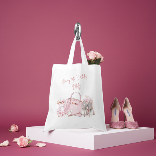 Personalised Tote Shopping Bag - Pink Shoes & Handbag