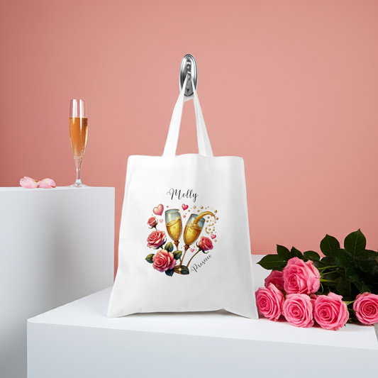 Personalised Tote Shopping Bag - Prosecco & Roses