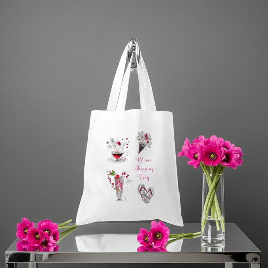 Personalised Tote Shopping Bag - Silver & Pink Design