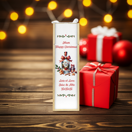 Personalised Wooden Bottle Gift Box - Christmas Gin Design