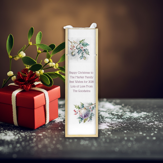 Personalised Wooden Bottle Gift Box - Christmas Holly Design