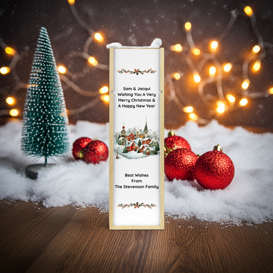 Personalised Wooden Bottle Gift Box - Christmas Village Scene Design