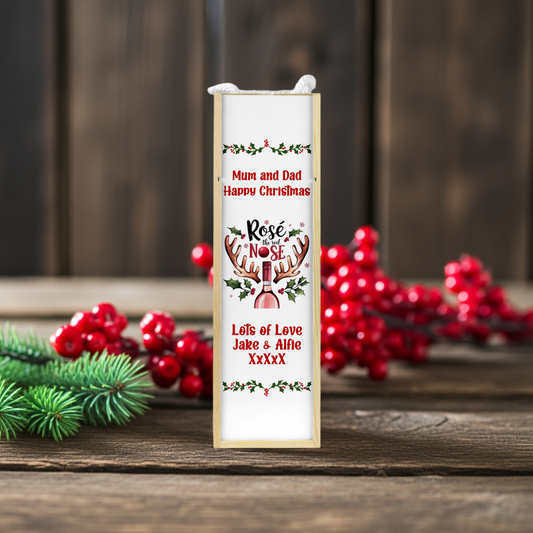 Personalised Wooden Bottle Gift Box - Christmas Rose Wine Design