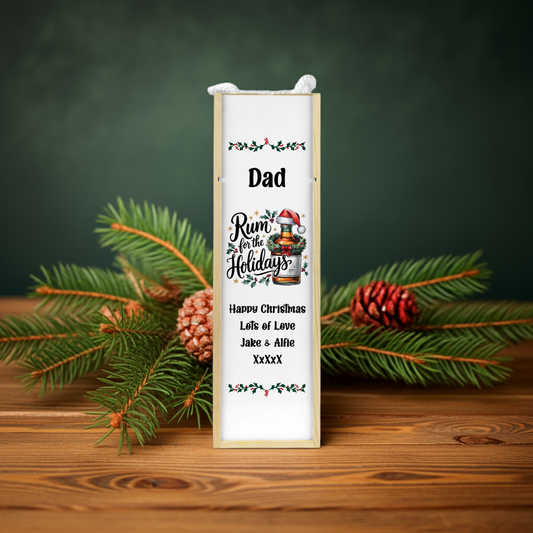 Personalised Wooden Bottle Gift Box - Christmas Rum Design