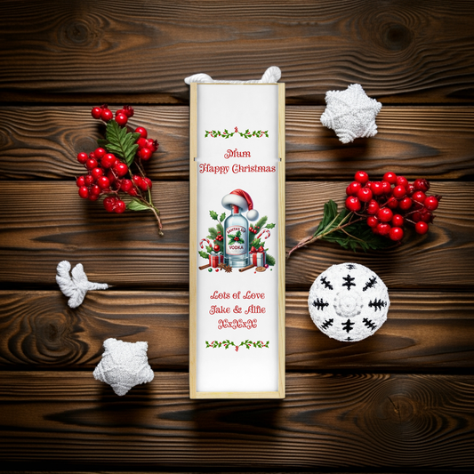 Personalised Wooden Bottle Gift Box - Christmas Vodka Design