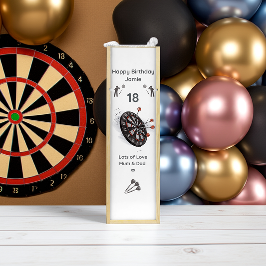 Personalised Wooden Wine Bottle Gift Box - Darts Design