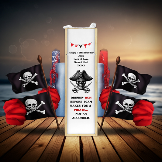 Personalised Wooden Bottle Gift Box - Pirate Rum Design