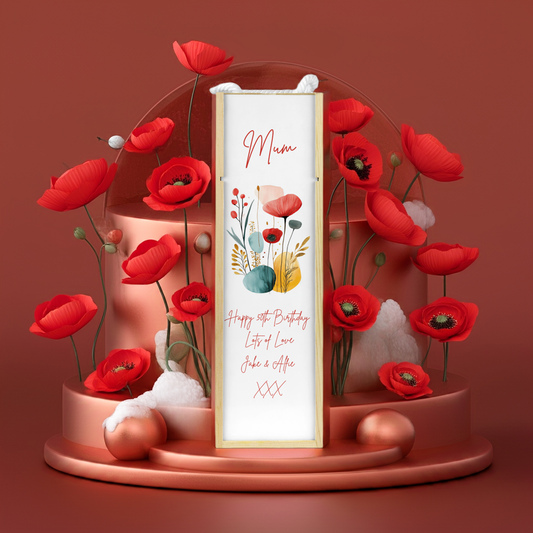 Personalised Wooden Bottle Gift Box - Poppies Floral