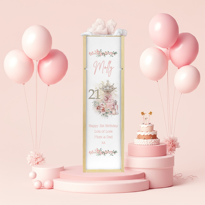 Personalised Wooden Wine Bottle Gift Box - 21st Birthday Crown Design