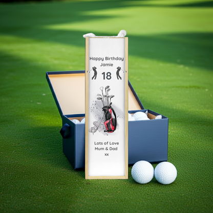 Personalised Wooden Wine Bottle Gift Box - Golf Design