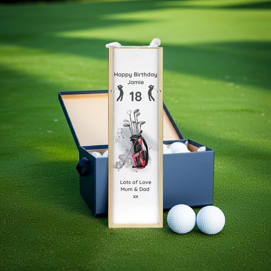 Personalised Wooden Wine Bottle Gift Box - Golf Design