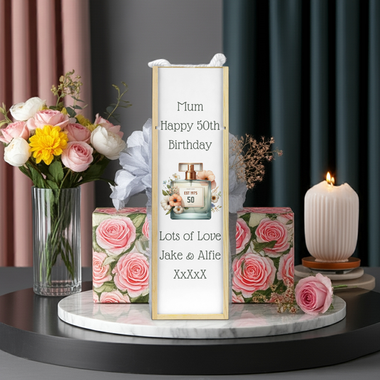 Personalised Wooden Wine Bottle Gift Box - Perfume Birthday Design