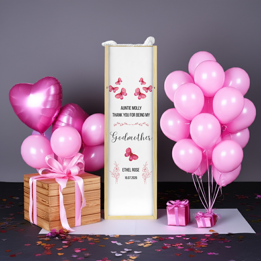 Personalised Wooden Wine Bottle Gift Box - Thank You Godmother Design