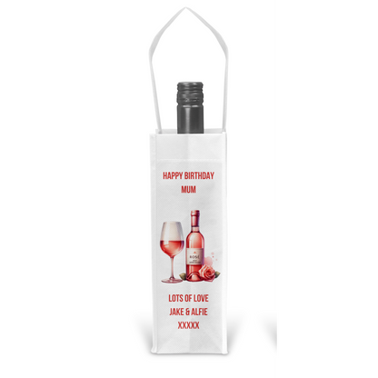 Personalised Bottle Gift Bag - Rose Wine Design