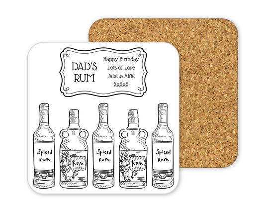 Personalised Drinks Coaster - Rum Black & White Design