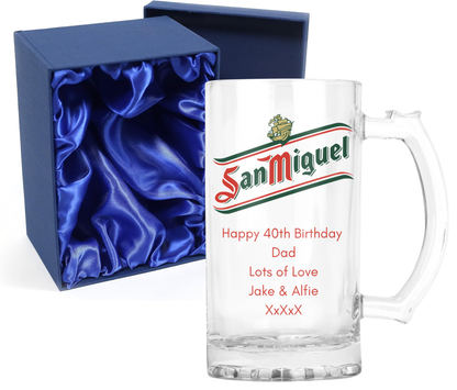 Personalised Glass Beer Tankard Mug - San Miguel Lager Design