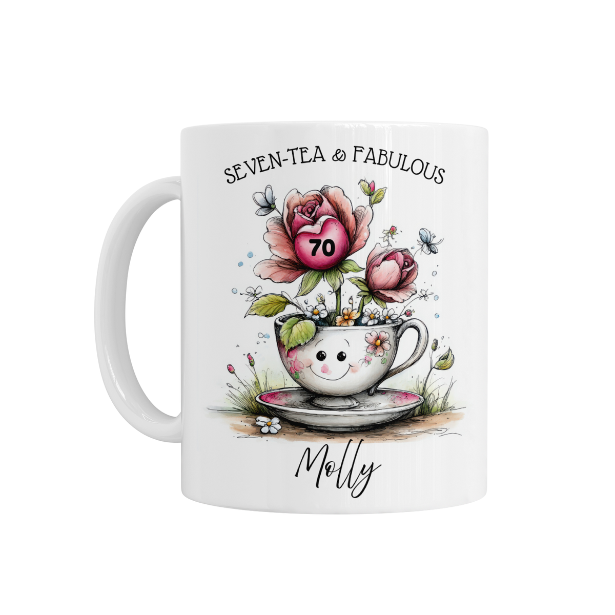 Personalised Ceramic Mug - Seven-Tea & Fabulous 70th Birthday Design