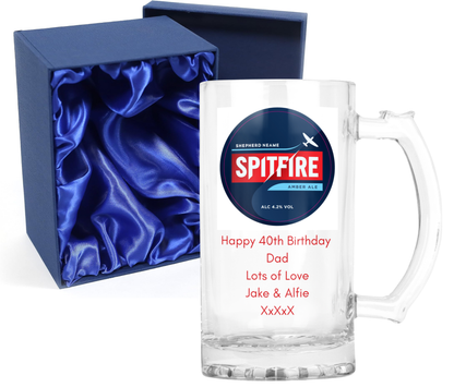 Personalised Glass Beer Tankard Mug - Spitfire Amber Ale Design