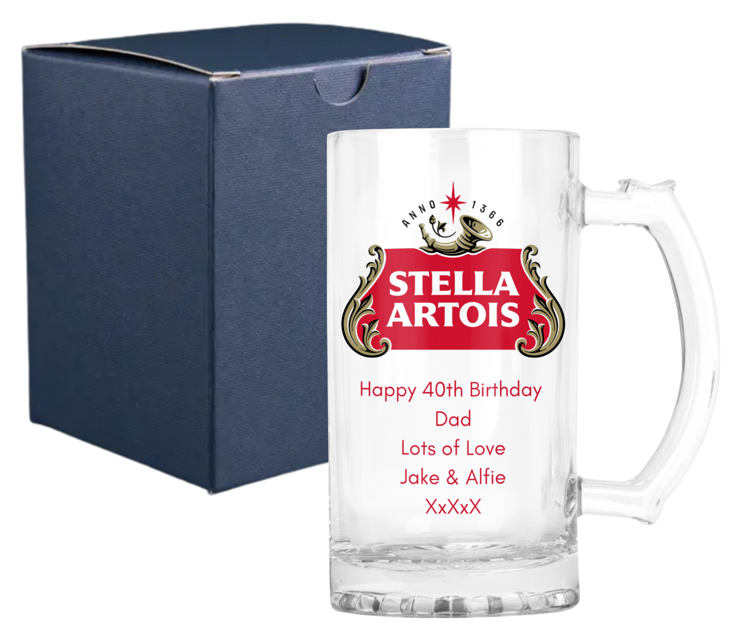 Personalised Glass Beer Tankard Mug - Stella Artois Lager Design