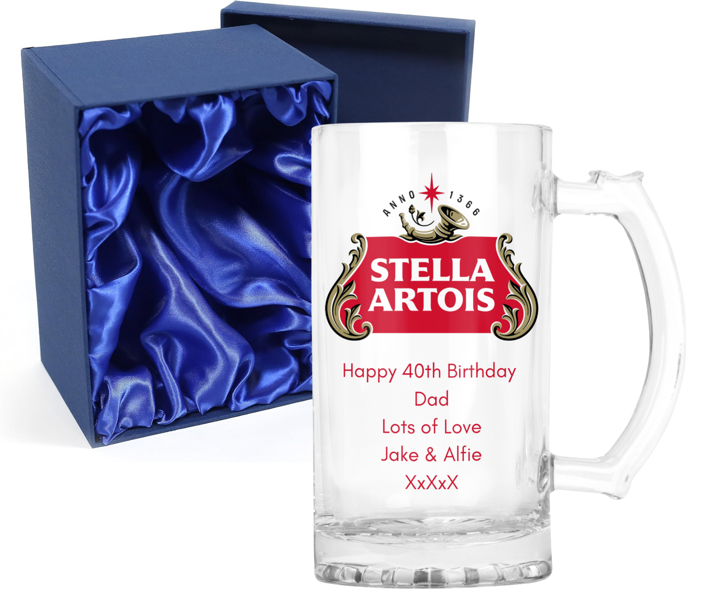 Personalised Glass Beer Tankard Mug - Stella Artois Lager Design