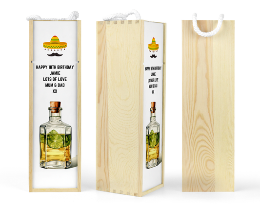 Personalised Wooden Bottle Gift Box - Tequila Design