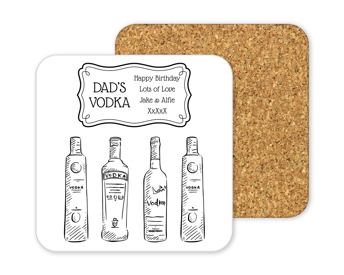 Personalised Drinks Coaster - Vodka Black & White Design
