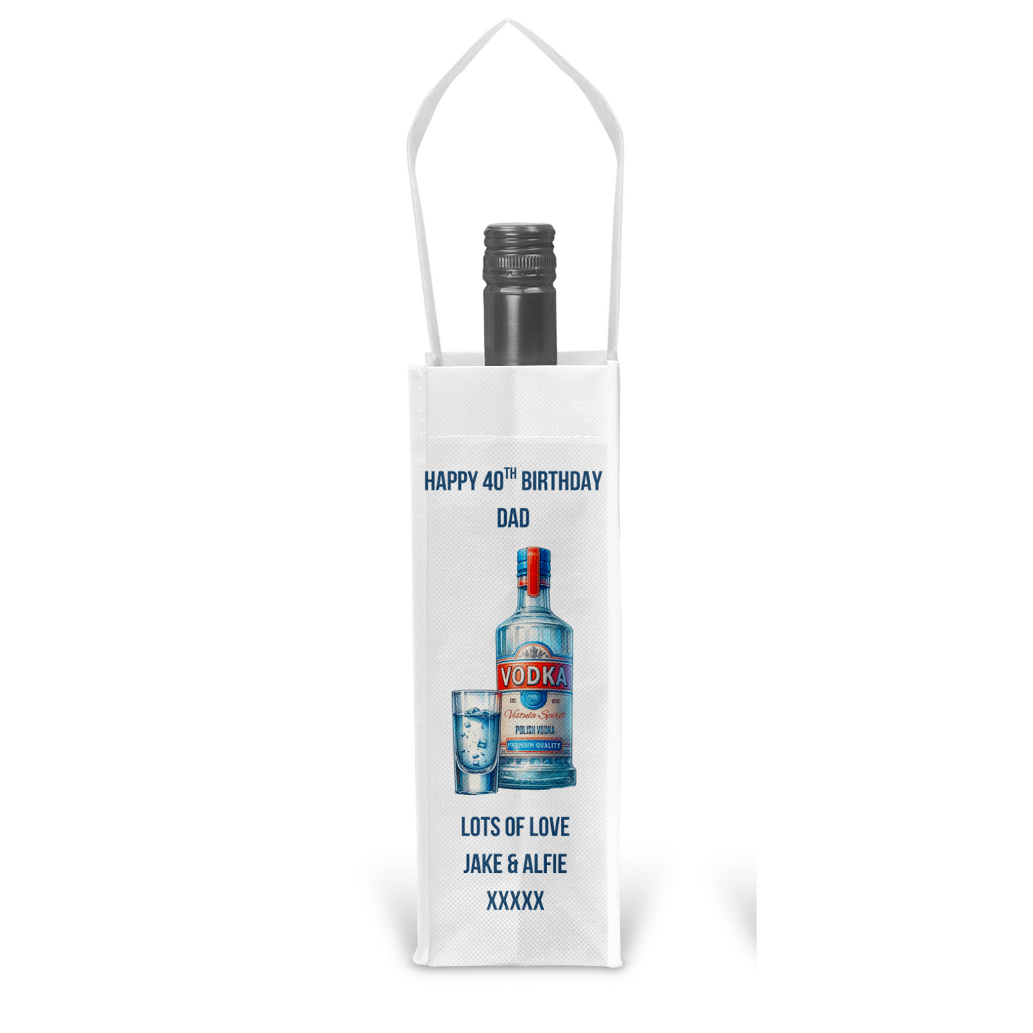 Personalised Bottle Gift Bag - Vodka Blue Design