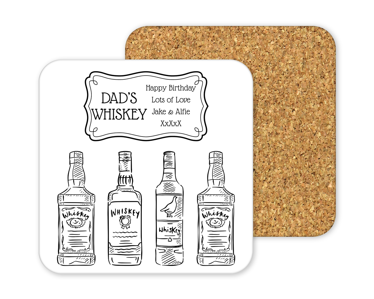 Personalised Drinks Coaster - Whiskey Black & White Design