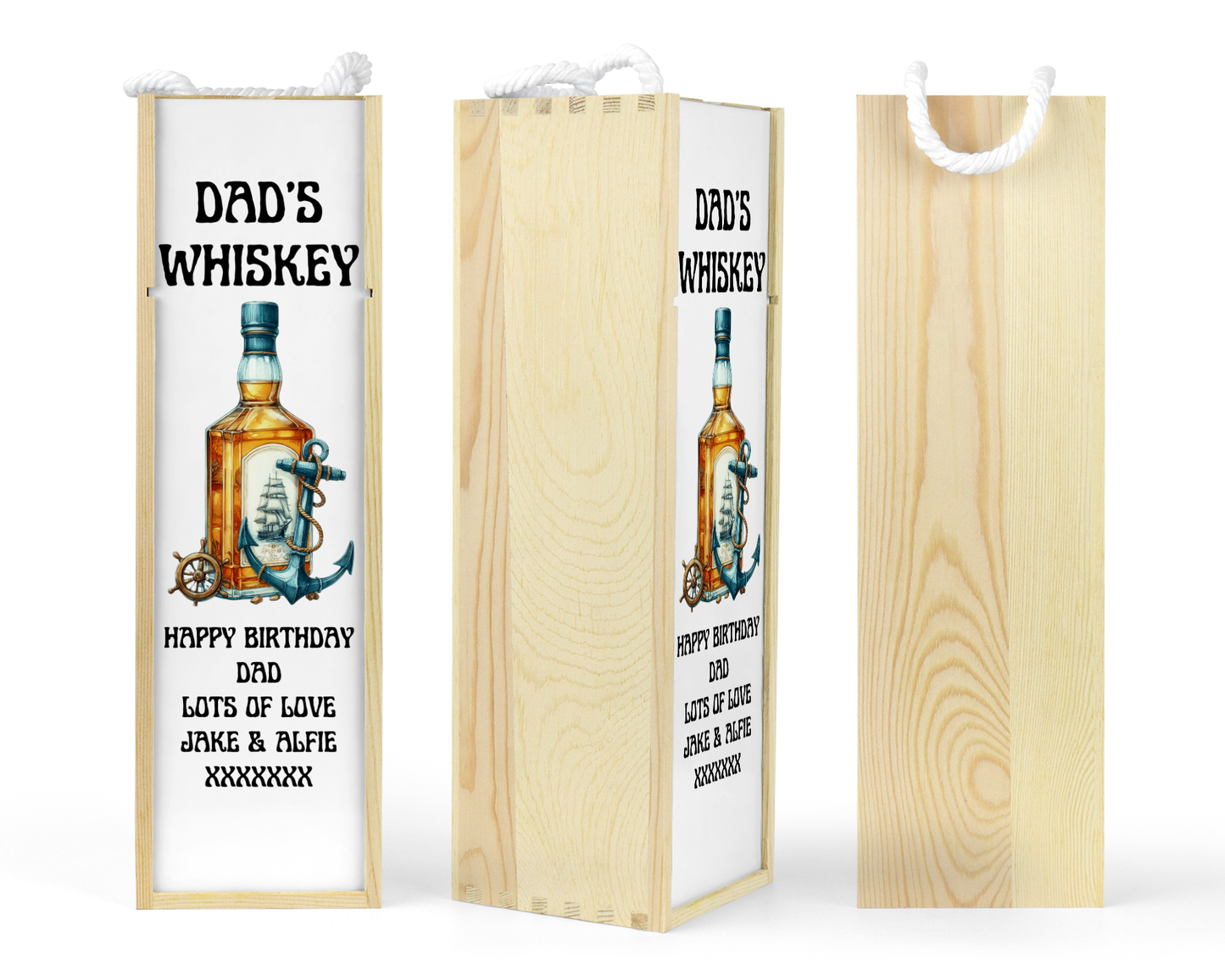 Personalised Wooden Bottle Gift Box - Whisky|Rum Design