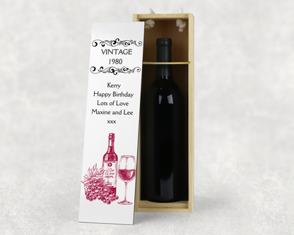 Personalised Wooden Bottle Gift Box - Vintage Red Wine Design