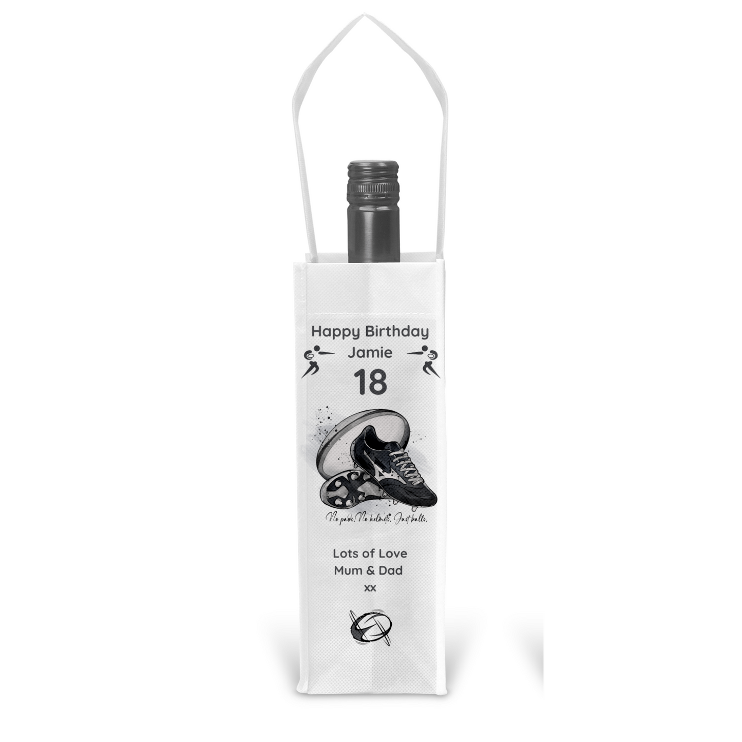Personalised Bottle Gift Bag - Rugby Design