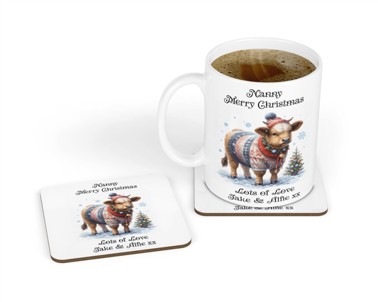 Personalised Mug & Coaster - Christmas Cow