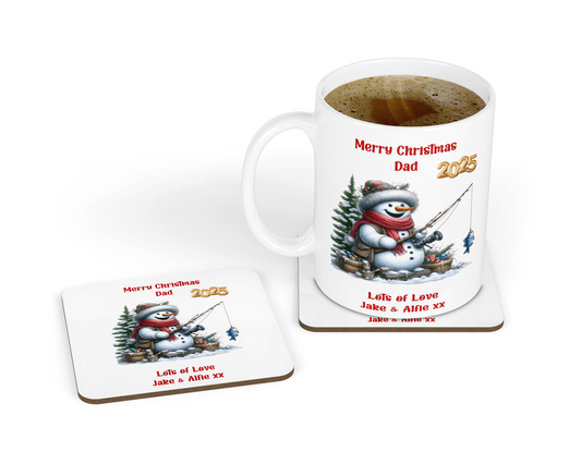 Personalised Mug & Coaster - Christmas Fishing