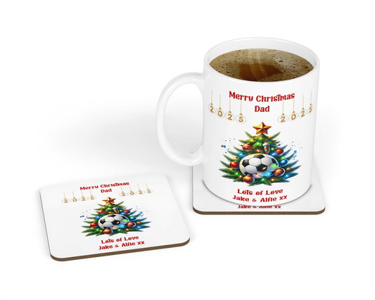 Personalised Mug & Coaster - Christmas Tree Football