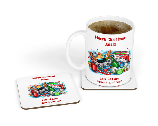 Personalised Mug & Coaster - Christmas Gaming