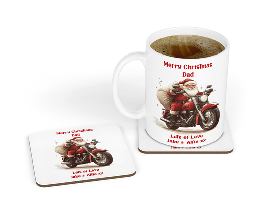 Personalised Mug & Coaster - Christmas Motorbike