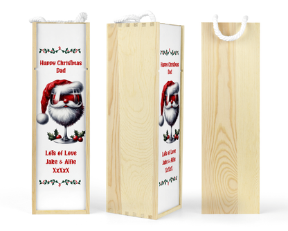 Personalised Wooden Bottle Gift Box - Christmas Red Wine Design