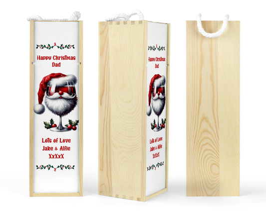 Personalised Wooden Bottle Gift Box - Christmas Red Wine Design