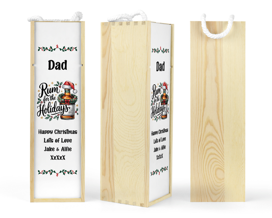 Personalised Wooden Bottle Gift Box - Christmas Rum Design